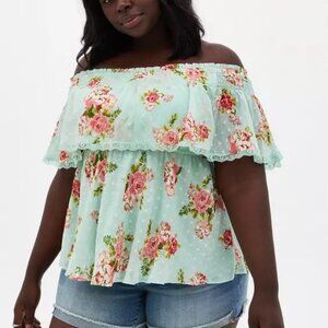Torrid mint floral off the shoulder chiffon top